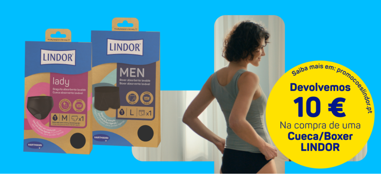 Reembolso de 10€ na compra de Lindor Cuecas/Boxers Absorventes Laváveis